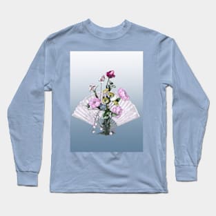 Pale pink watercolor peonies with a folding fan Long Sleeve T-Shirt